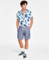 Sun + Stone Sun Stone Mens Pete Leaf Pattern Short Sleeve Shirt Pete Linen Cargo Shorts Created For Macys In Basic Navy