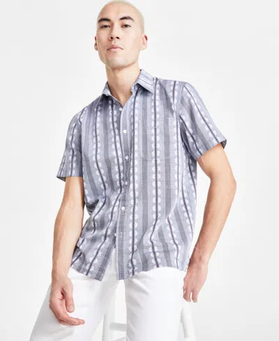 Sun + Stone Men's Elias Short Sleeve Button-front Textured Multi-print Shirt, Created For Macy's In Indigo