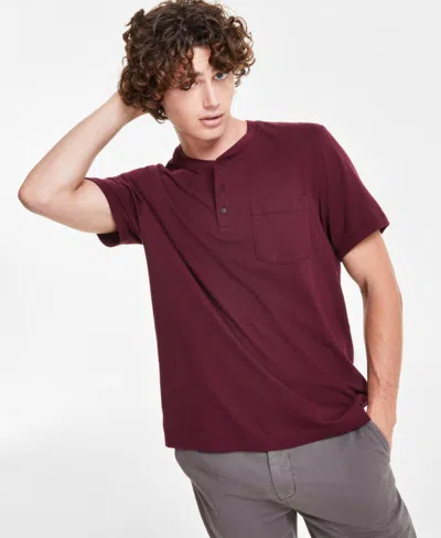 Sun + Stone Men's Everyday Short Sleeve Pocket Henley, Created For Macy's In Dark Scarlet