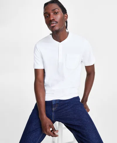Sun + Stone Men's Everyday Short Sleeve Pocket Henley, Created For Macy's In Bright White