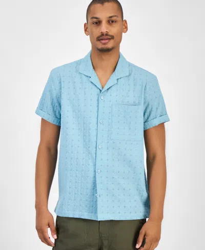 Sun + Stone Men's Eyelet Camp Shirt, Macy's Exclusive In Blue