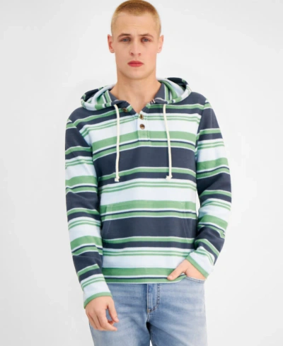 Sun + Stone Men's Farley Striped Button-placket Long Sleeve Hoodie, Created For Macy's In Dream Cloud Blu