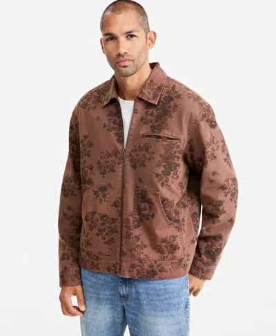 Sun + Stone Men's Floral Canvas Chore Jacket, Macy's Exclusive In Brown Combo