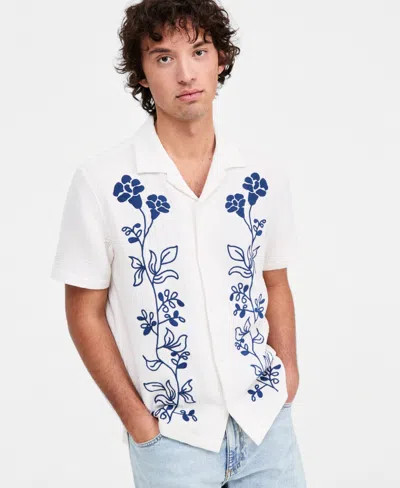 Sun + Stone Sun Stone Mens Floral Embroidered Cotton Camp Shirt Wave Wash Baggy Jeans Macys Exclusive In Metallic