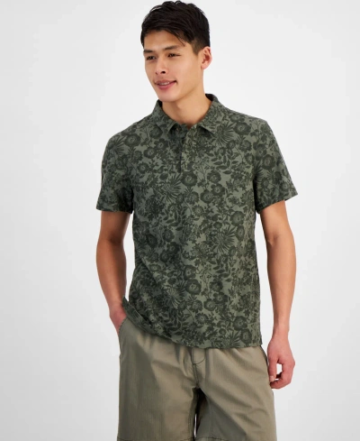 Sun + Stone Men's Floral Slub Short Sleeve Polo Shirt, Created For Macy's In Cavalry Green