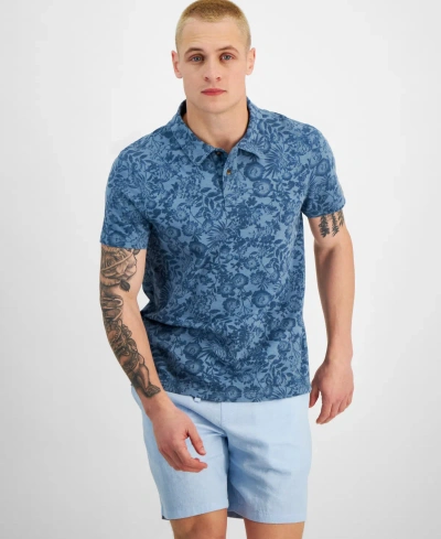 Sun + Stone Men's Floral Slub Short Sleeve Polo Shirt, Created For Macy's In Hydrogen