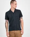 Sun + Stone Men's Ford Short Sleeve Textured Striped Button-front Camp Shirt, Exclusively At Macy's In Black