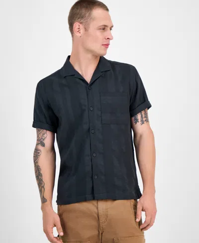 Sun + Stone Men's Ford Short Sleeve Textured Striped Button-front Camp Shirt, Exclusively At Macy's In Black