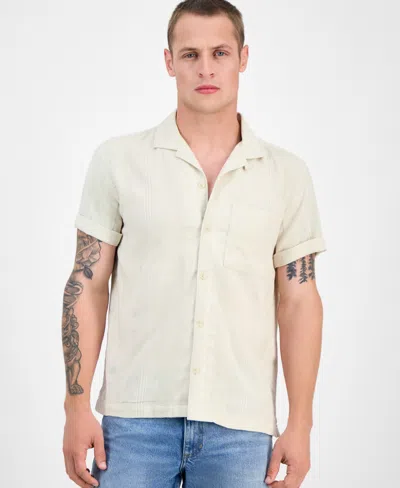 Sun + Stone Men's Ford Short Sleeve Textured Striped Button-front Camp Shirt, Exclusively At Macy's In Brown