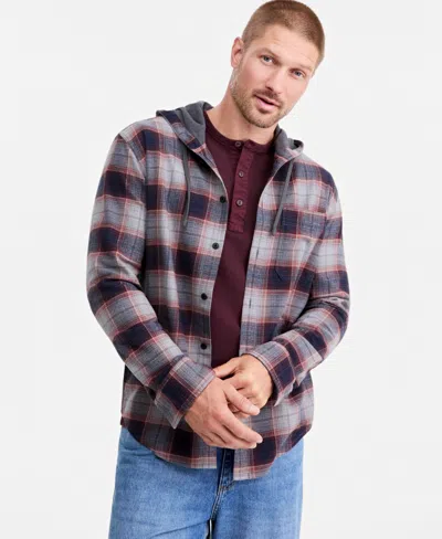 Sun + Stone Men's Gauff Hooded Long-sleeve Flannel Shirt, Macy's Exclusive In Multi