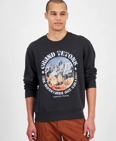 Sun + Stone Men's Grand Tetons Crewneck Sweatshirt, Exclusively At Macy's In Black Shadow