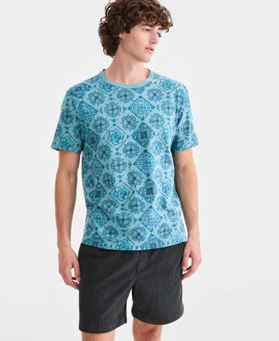 Sun + Stone Men's Ink Medallion Tiles T-shirt, Macy's Exclusive In Blue