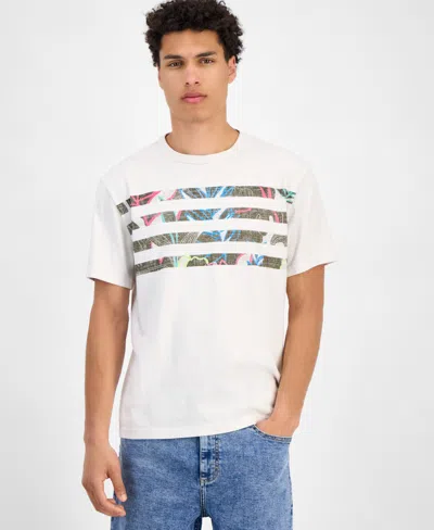 Sun + Stone Men's Jack Short Sleeve Striped Tropical Graphic Crewneck T-shirt, Exclusively At Macy's