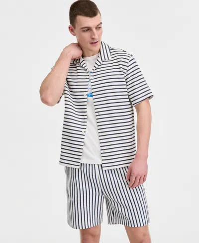 Sun + Stone Men's Jack Stripe Short-sleeve Camp Shirt, Macy's Exclusive In Blue
