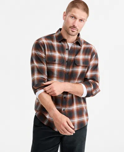 Sun + Stone Men's Joshua Plaid Flannel Shirt, Macy's Exclusive In Brown