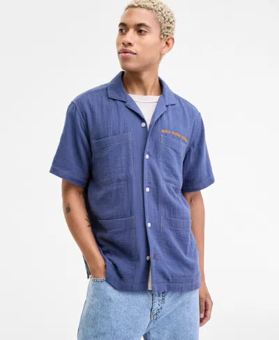 Sun + Stone Men's Joss Short Sleeve Embroidered Button-front Camp Shirt, Macy's Exclusive In Blue
