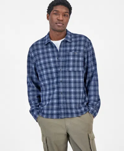 Sun + Stone Men's Justin Plaid Knit Shirt, Macy's Exclusive In Blue