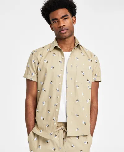 Sun + Stone Men's Knox Regular-fit Embroidered Floral Button-down Shirt, Exclusively At Macy's In Twill