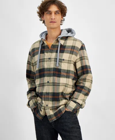 Sun + Stone Men's Lars Hooded Plaid Shirt, Created For Macy's In Hammock