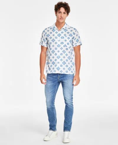 Sun + Stone Men's Leblanc Regular-fit Geo-print Button-down Linen Blend Camp Shirt, Created For Macy's In Vintage White
