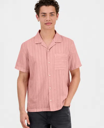Sun + Stone Men's Linen Blend Tonal-stripe Camp Shirt, Macy's Exclusive In Pink