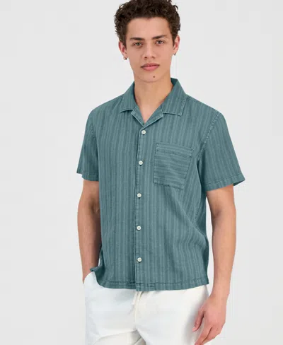 Sun + Stone Men's Linen Blend Tonal-stripe Camp Shirt, Macy's Exclusive In Green