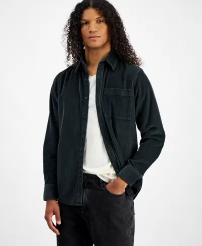 Sun + Stone Men's Long Sleeve Button-front Corduroy Shirt, Created For Macy's In Black Shadow