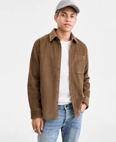 Sun + Stone Men's Long Sleeve Button-front Corduroy Shirt, Created For Macy's In Brown