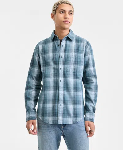 Sun + Stone Men's Long-sleeve Cotton Plaid Corduroy Shirt, Macy's Exclusive In Blue