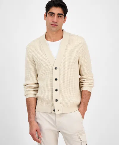 Sun + Stone Men's Long Sleeve Waffle Knit Cardigan Sweater, Exclusively At Macy's In Neutral