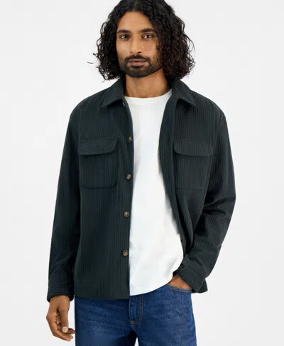 Sun + Stone Men's Long-sleeve Corduroy Shirt, Macy's Exclusive In Black Shadow