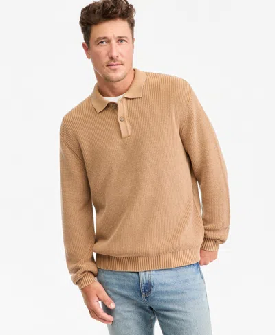 Sun + Stone Men's Long-sleeve Cotton Polo Sweater, Macy's Exclusive In Washed Beechwood