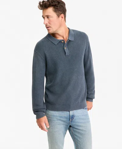 Sun + Stone Men's Long-sleeve Cotton Polo Sweater, Macy's Exclusive In Washed Navy