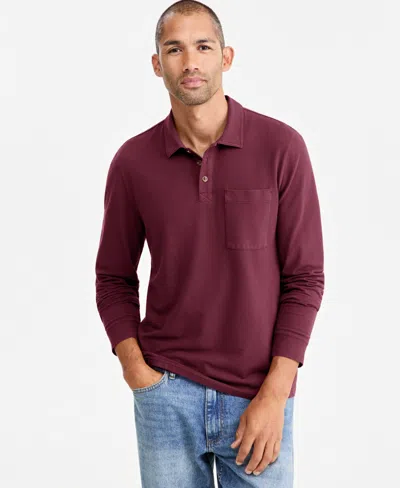 Sun + Stone Men's Long-sleeve Pocket Polo, Macy's Exclusive In Burgundy