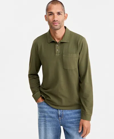 Sun + Stone Men's Long-sleeve Pocket Polo, Macy's Exclusive In Green