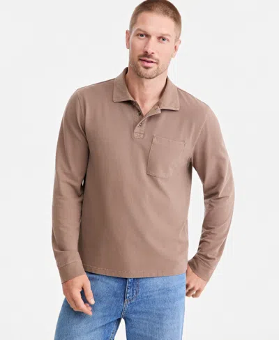 Sun + Stone Men's Long-sleeve Pocket Polo, Macy's Exclusive In Brown
