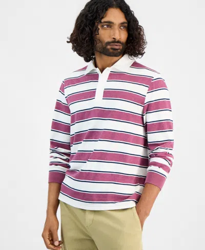 Sun + Stone Men's Long-sleeve Striped Rugby Shirt, Macy's Exclusive In Vintage Wihte Combo