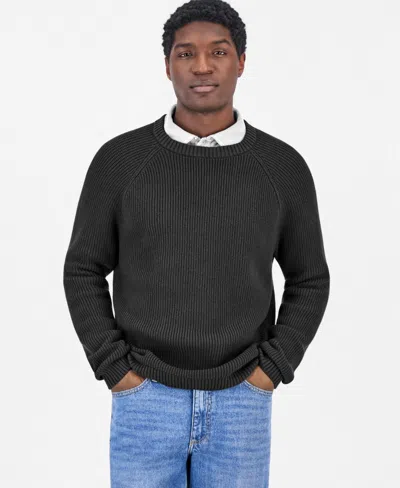 Sun + Stone Men's Luke Marled Raglan-sleeve Crewneck Sweater, Macy's Exclusive In Black