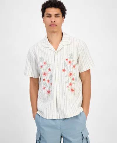 Sun + Stone Men's Luke Short Sleeve Striped Floral Button-front Camp Shirt, Exclusively At Macy's In White
