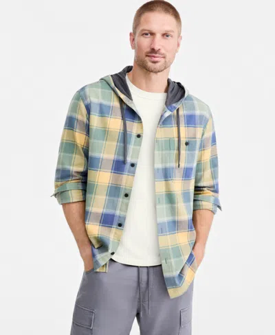 Sun + Stone Men's Manny Hooded Classic-fit Flannel Shirt, Macy's Exclusive In Pale Sage Combo