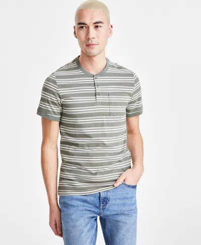 Sun + Stone Men's Marco Short Sleeve Striped Henley, Created For Macy's In Cavalry Green