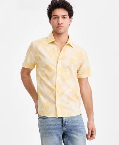 Sun + Stone Men's Marina Floral Print Linen Blend Short-sleeve Shirt, Macy's Exclusive In Yellow