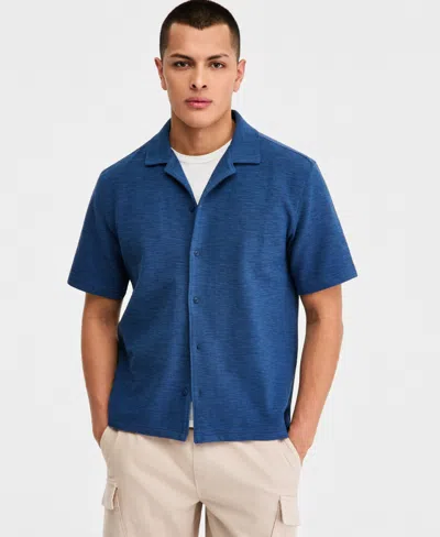 Sun + Stone Men's Michael Textured Short-sleeve Camp Shirt, Macy's Exclusive In Blue