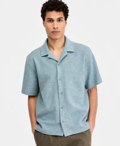 Sun + Stone Men's Michael Textured Short-sleeve Camp Shirt, Macy's Exclusive In Blue
