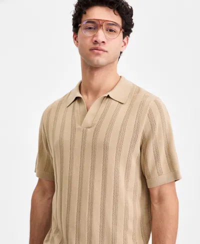 Sun + Stone Men's Mixed-stitch Johnny Collar Sweater, Macy's Exclusive In Brown