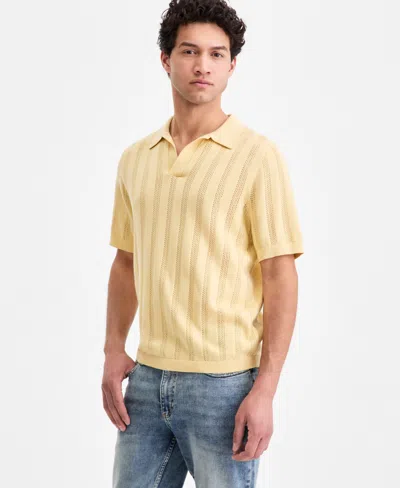 Sun + Stone Men's Mixed-stitch Johnny Collar Sweater, Macy's Exclusive In Yellow