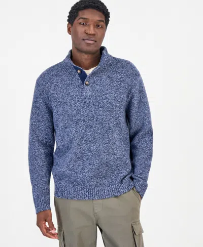Sun + Stone Men's Mock Neck Quarter-placket Sweater, Macy's Exclusive In Blue