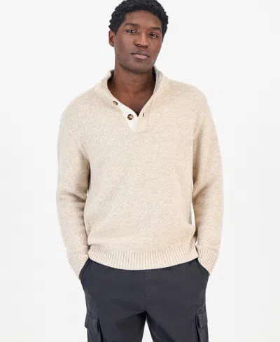 Sun + Stone Men's Mock Neck Quarter-placket Sweater, Macy's Exclusive In Neutral