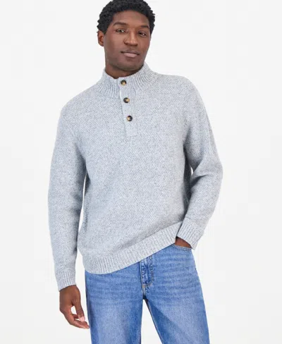 Sun + Stone Men's Mock Neck Quarter-placket Sweater, Macy's Exclusive In Gray