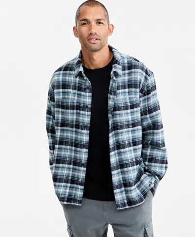 Sun + Stone Men's Plaid Flannel Overshirt, Macy's Exclusive In Blue
